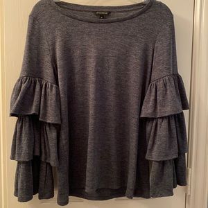 Gray long sleeve top with 3 tiered sleeve detail